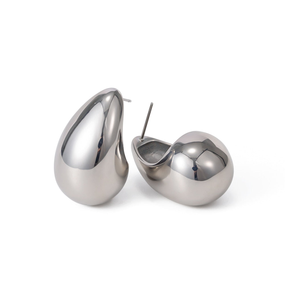 Stainless Steel Drop Half Empty Stud Earrings - Nandi London