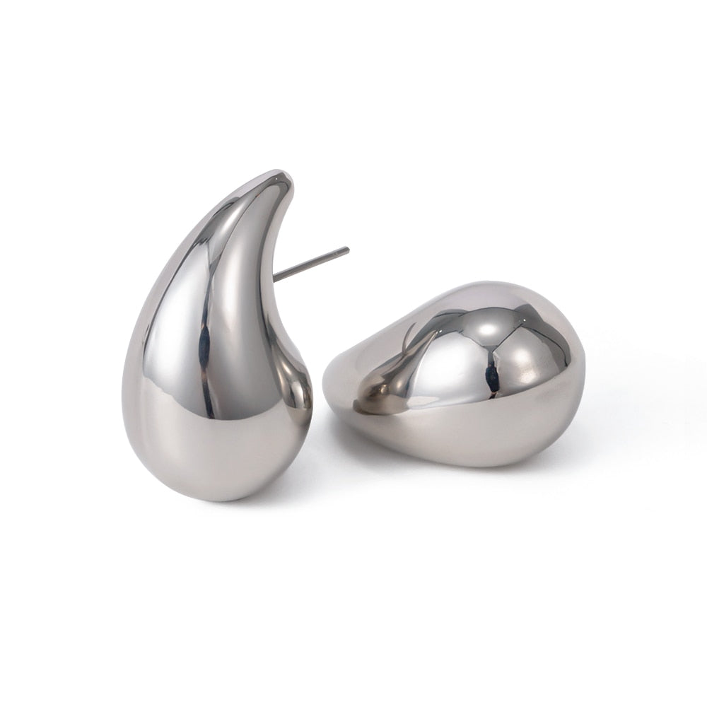 Stainless Steel Drop Half Empty Stud Earrings - Nandi London