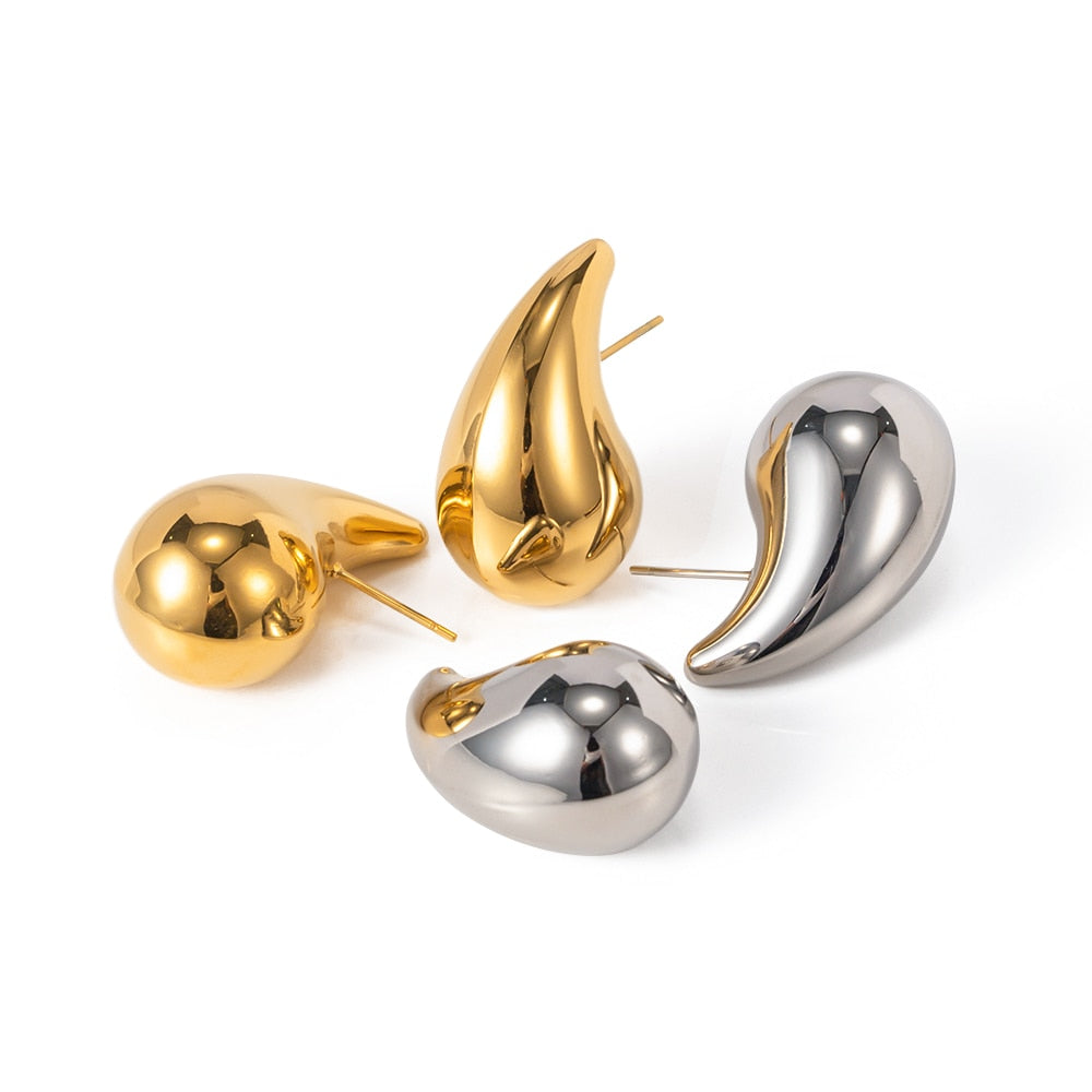 Stainless Steel Drop Half Empty Stud Earrings - Nandi London