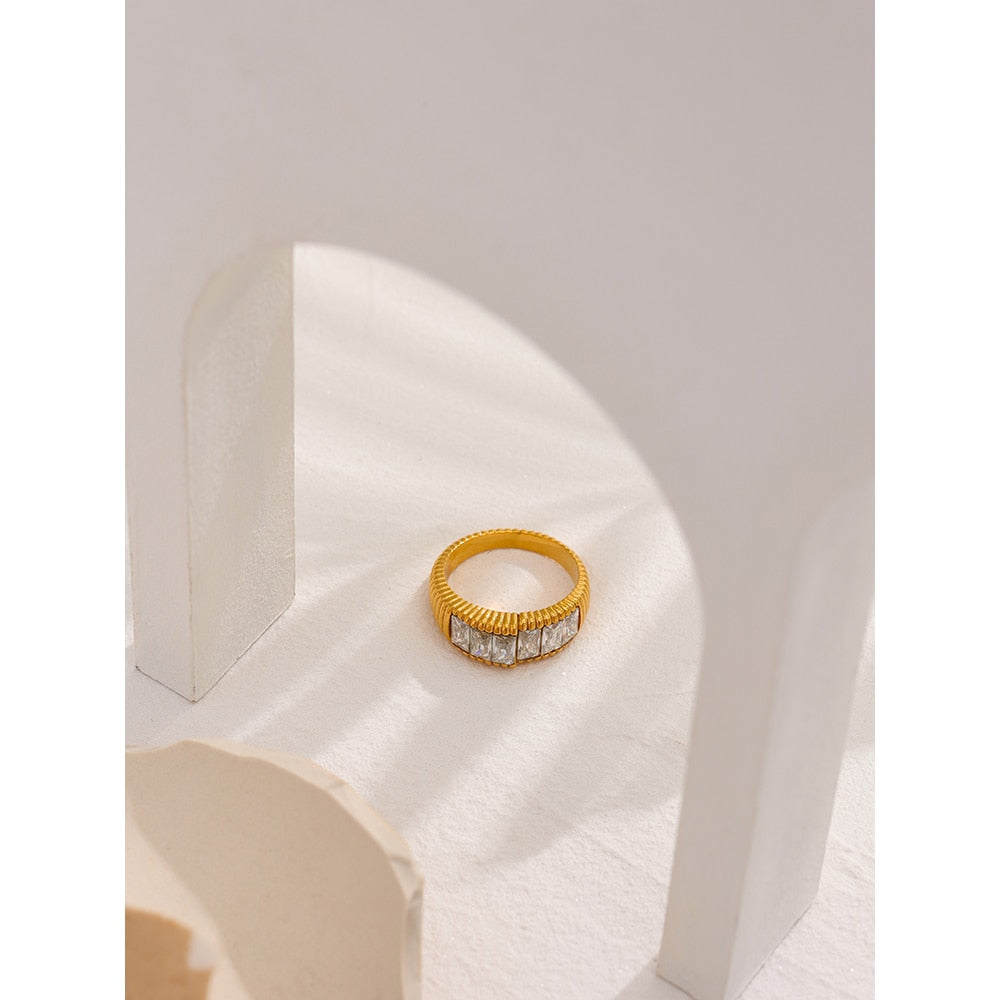 Uneven Geometric Cubic Zircon Ring - Nandi London