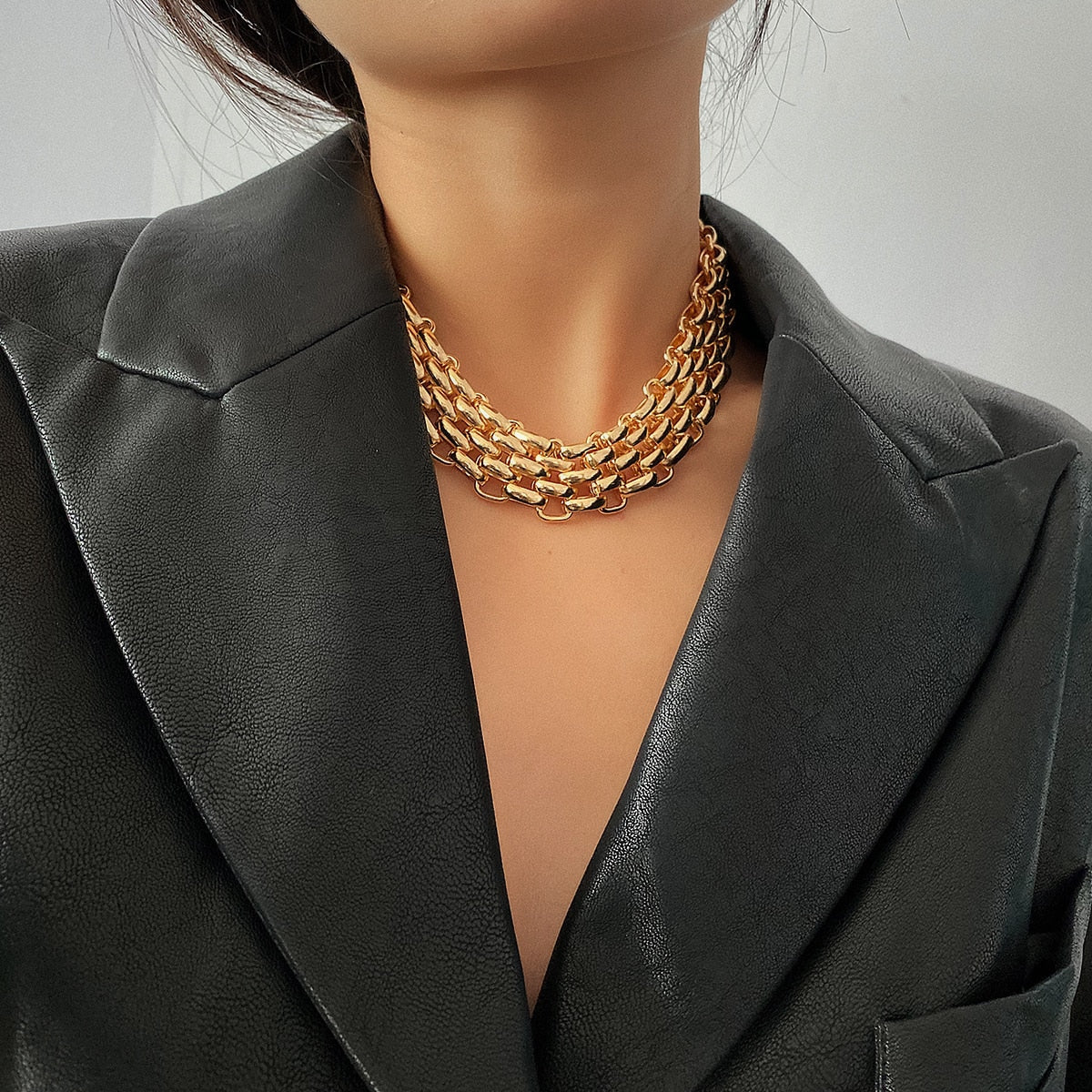 PuRui Punk Chunky Chain Choker Necklace for Women Hip Hop Gold Color Layered Collar Necklace Statement Fashion Jewelry - Nandi London