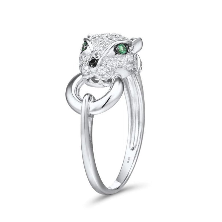 White Cubic Zirconia Leopard Panther Ring - Nandi London