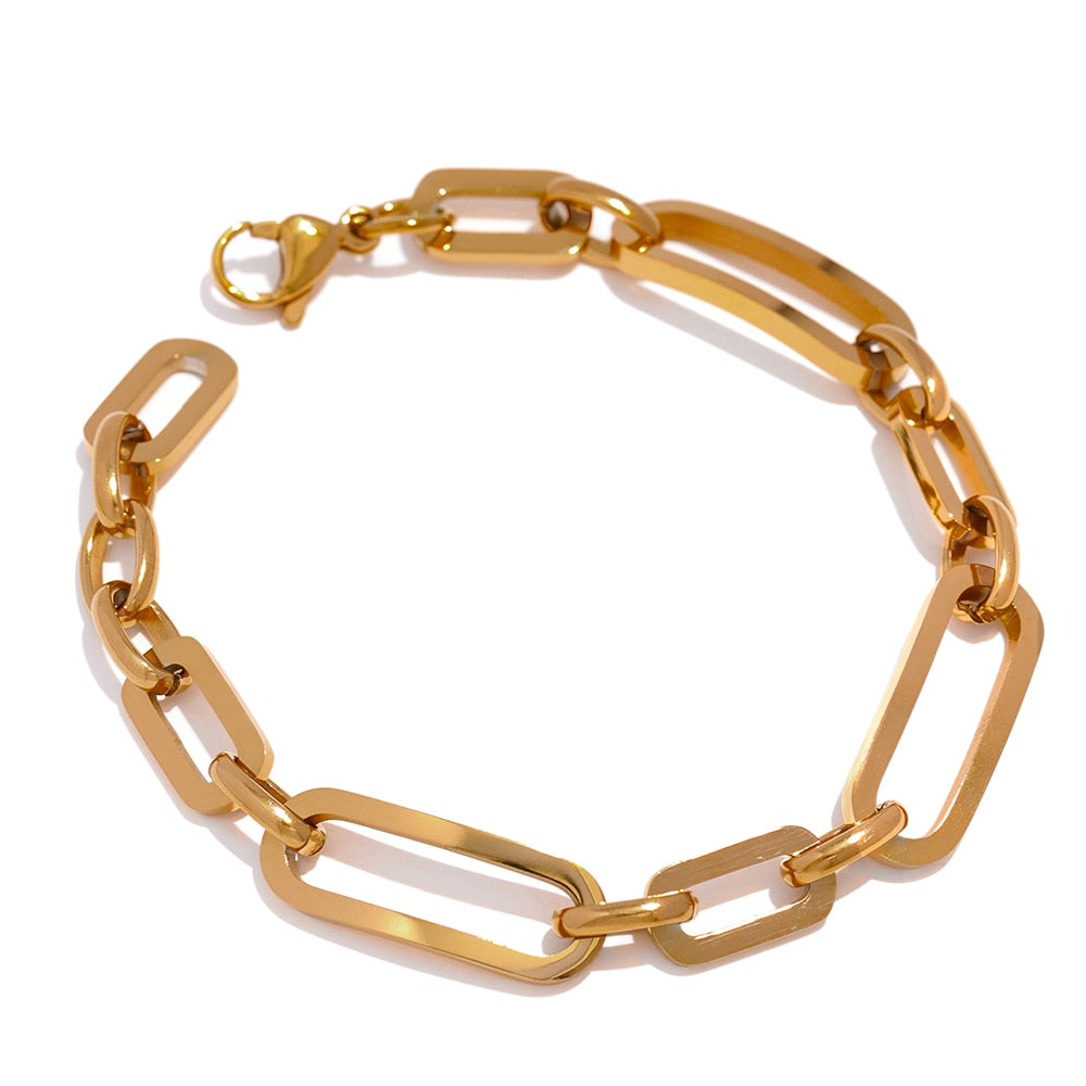 Golden Chain Bangle Bracelet Minimalist Geometric Metal - Nandi London