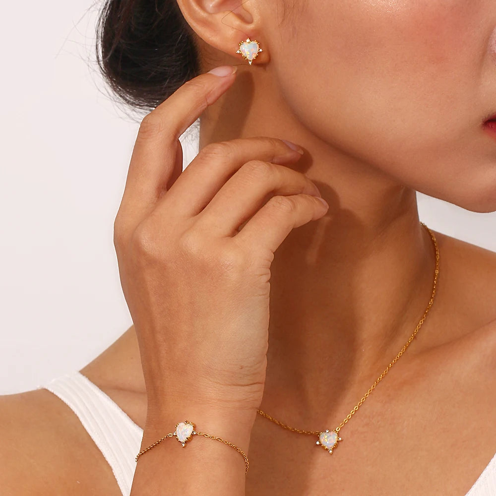 Heart Opal Stone Jewellery Set - Nandi London