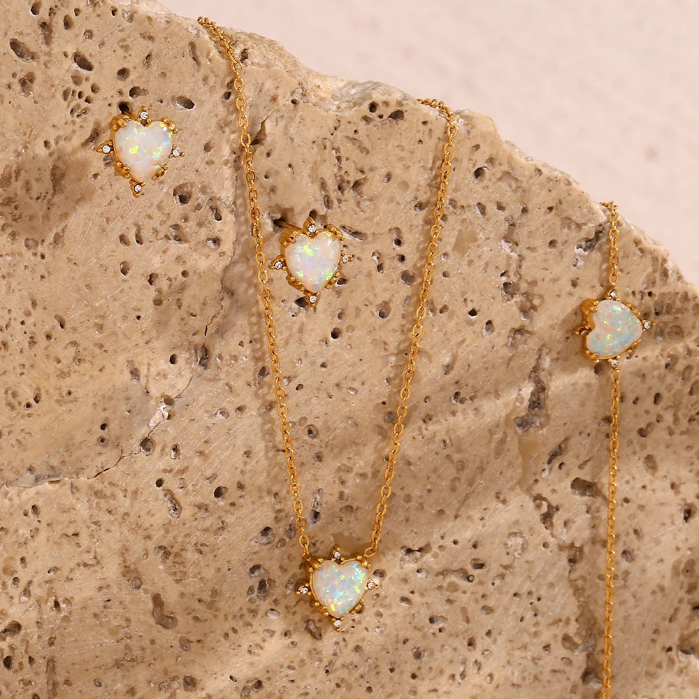 Heart Opal Stone Jewellery Set - Nandi London