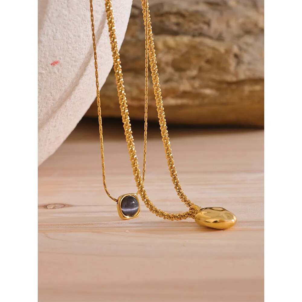 Geometric Natural Stone Pendant Double Layer Overlay - Nandi London