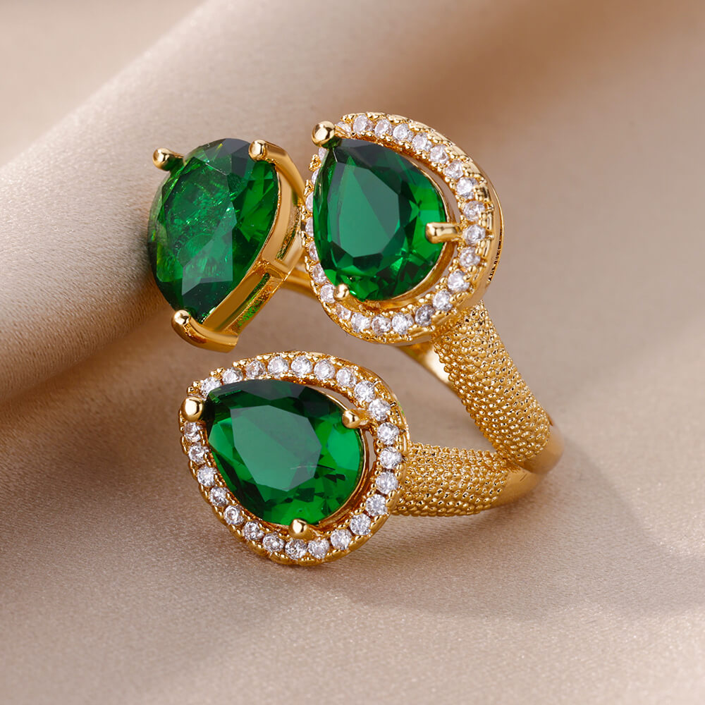 Green Zircon Water Drop Ring - Nandi London