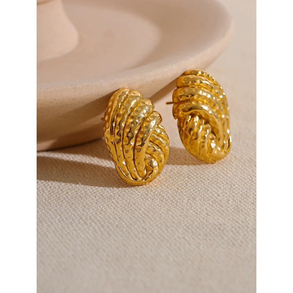 Vintage Geometric Gold Stud Earrings - Nandi London