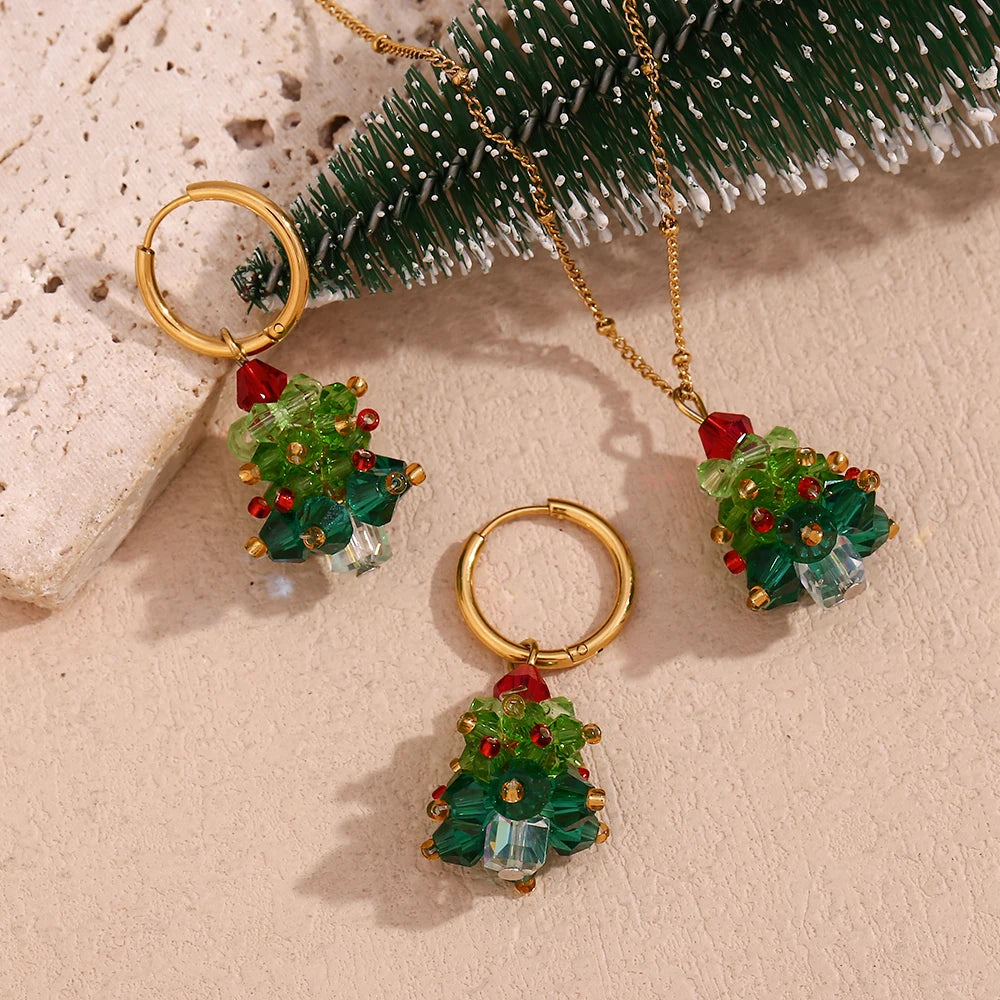 Handmade Crystal Christmas Tree Earrings Necklace & Earrings - Nandi London