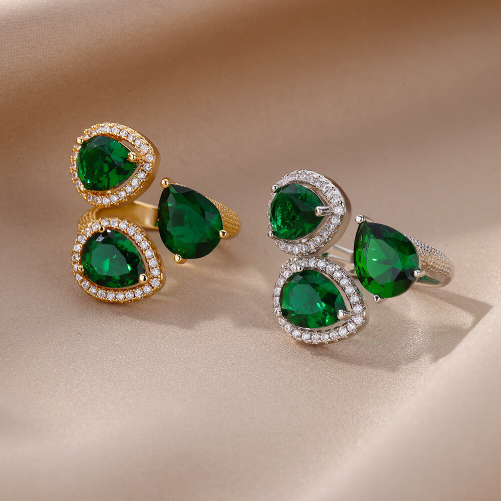 Green Zircon Water Drop Ring - Nandi London