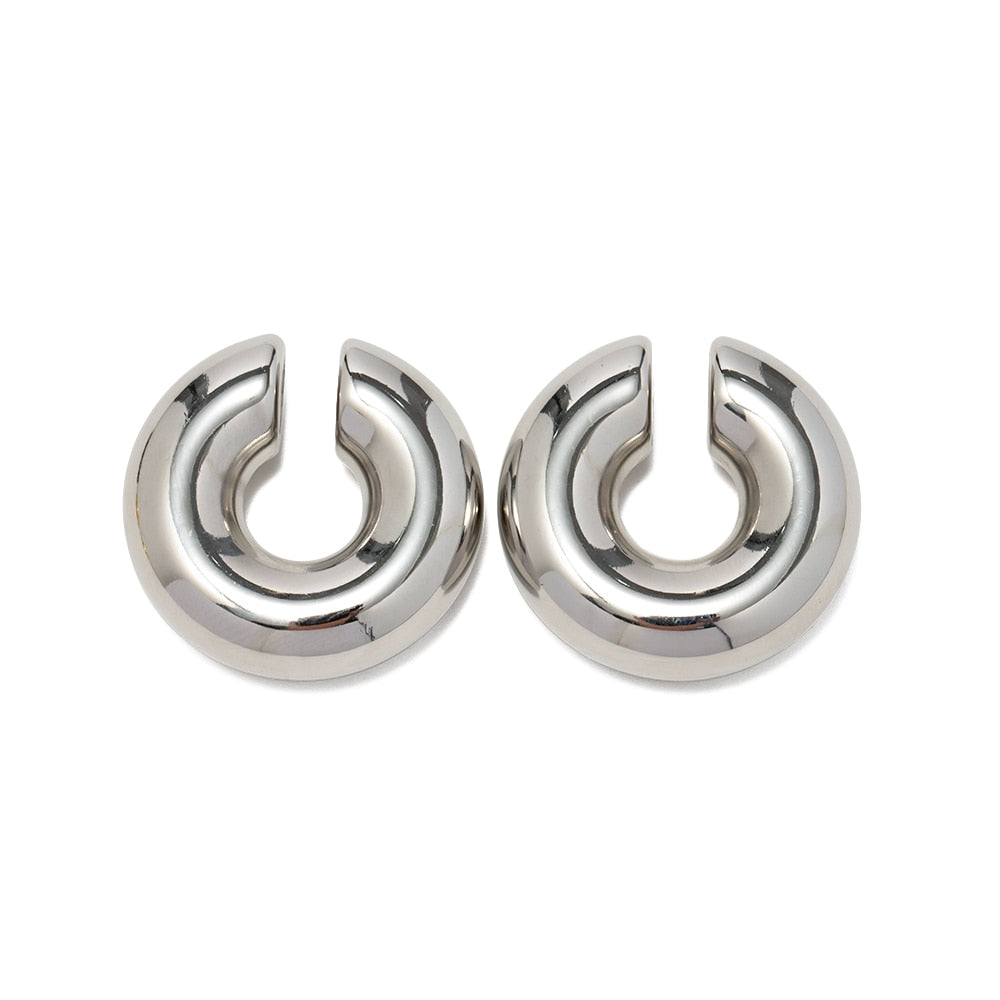 Stainless Steel Drop Half Empty Stud Earrings - Nandi London