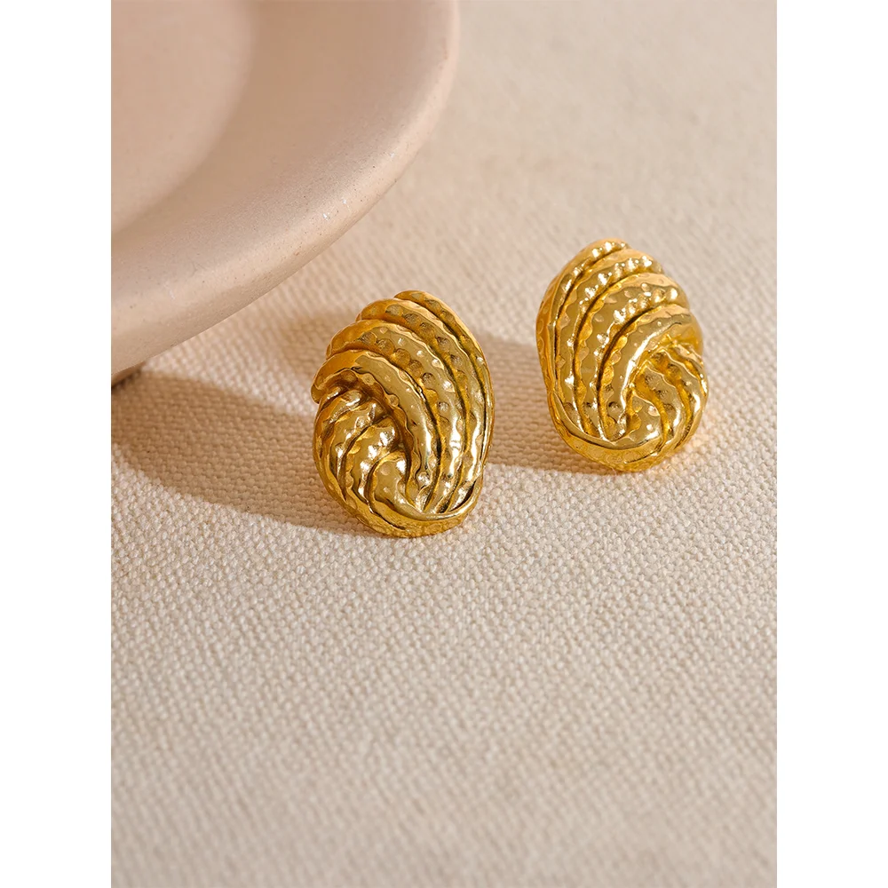 Vintage Geometric Gold Stud Earrings - Nandi London