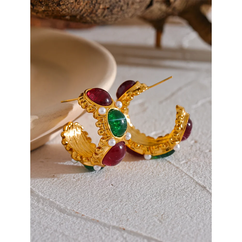 Christmas Vintage Charm Resin Stone Earrings - Nandi London