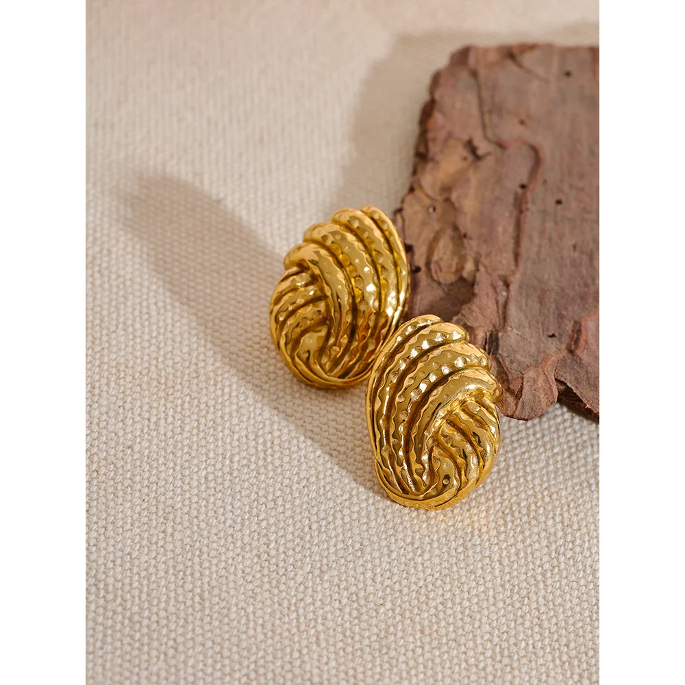 Vintage Geometric Gold Stud Earrings - Nandi London