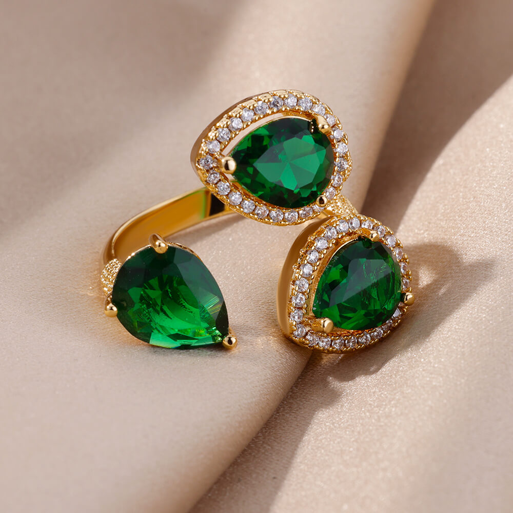 Green Zircon Water Drop Ring - Nandi London