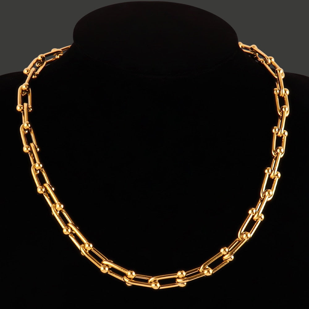 Stainless Steel Necklace Gold Thick Clavicle Chain Choker - Nandi London