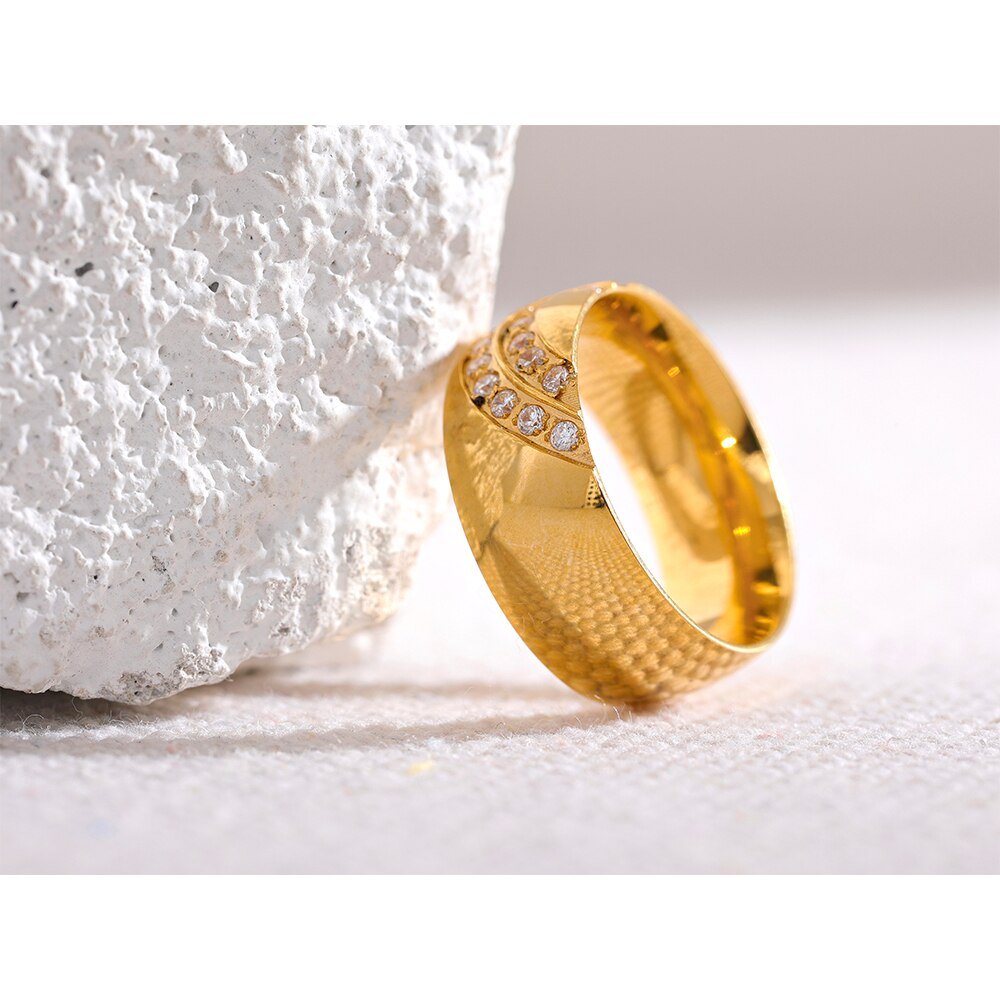 Gold Plated Stainless Steel Cubic Zirconia Smooth Wide Ring - Nandi London