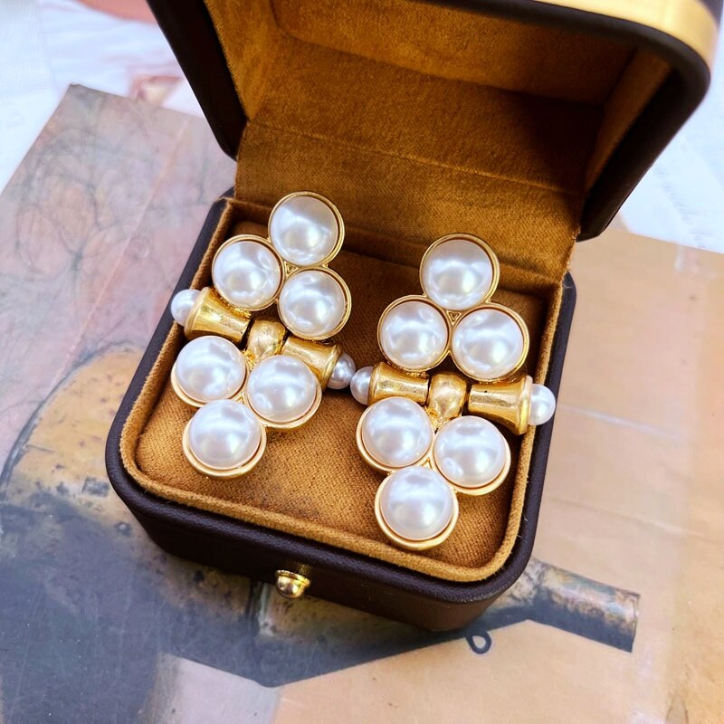 Statement Earrings Pearls Vintage Earrings - Nandi London