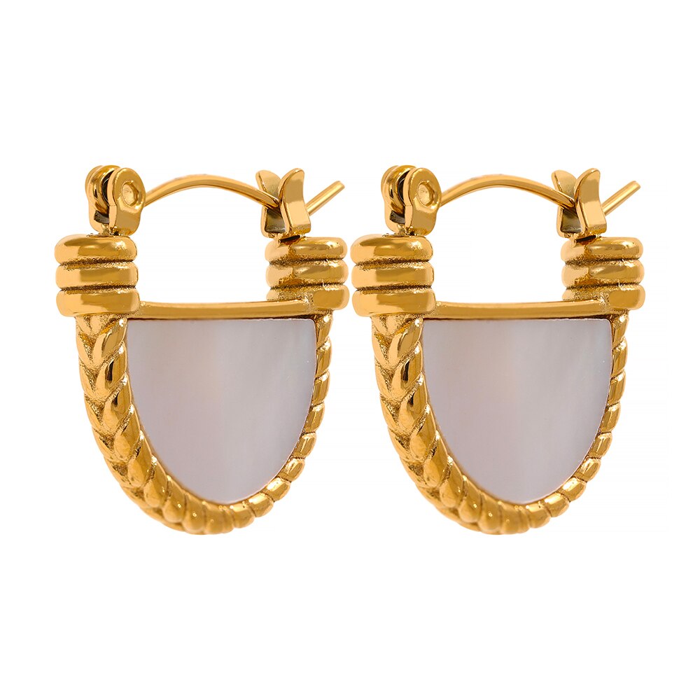 Yhpup New Natural Shell Stainless Steel Waterproof 18K Gold Plated Pendant Necklace Hoop Earrings Fashion Jewelry for Women Gift - Nandi London