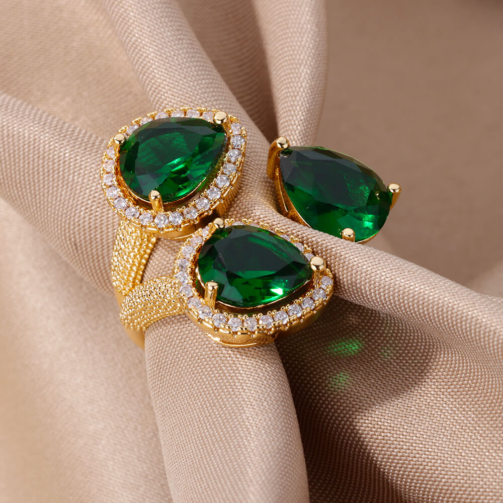 Green Zircon Water Drop Ring - Nandi London