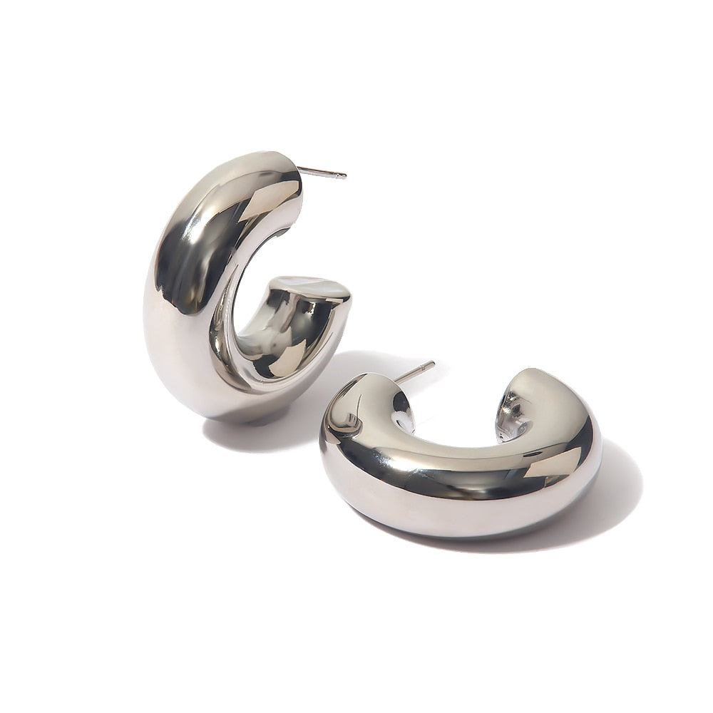 Stainless Steel Drop Half Empty Stud Earrings - Nandi London