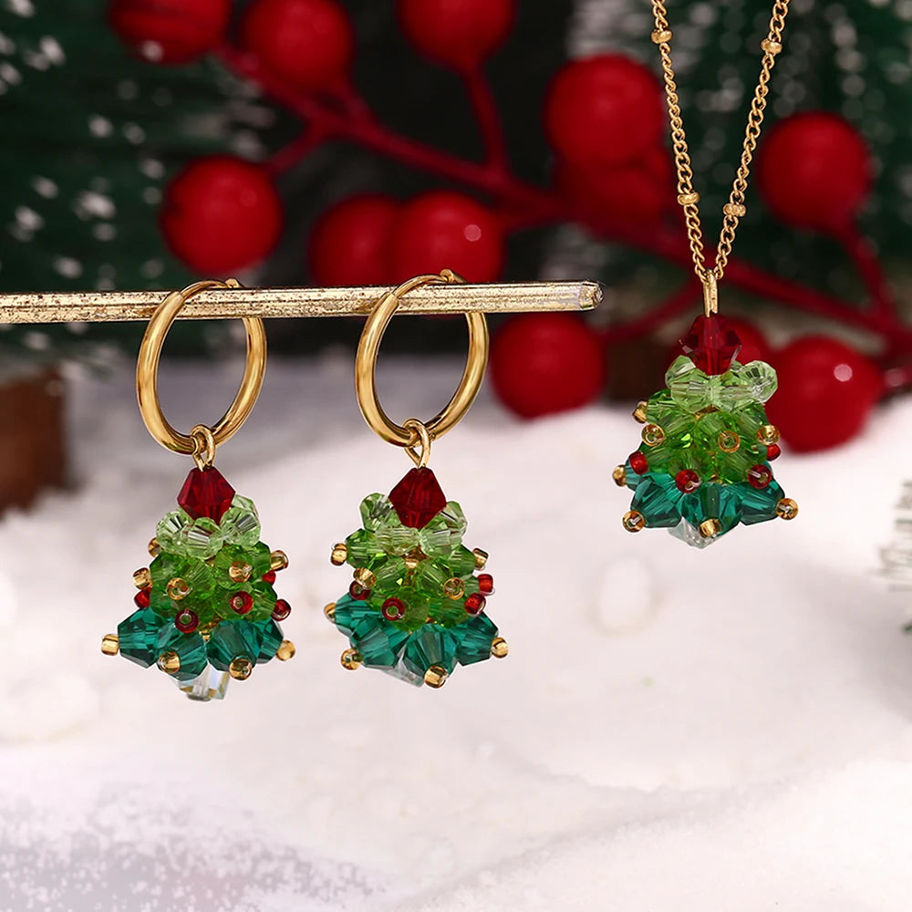 Handmade Crystal Christmas Tree Earrings Necklace & Earrings - Nandi London