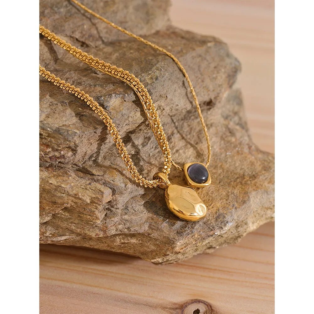 Geometric Natural Stone Pendant Double Layer Overlay - Nandi London