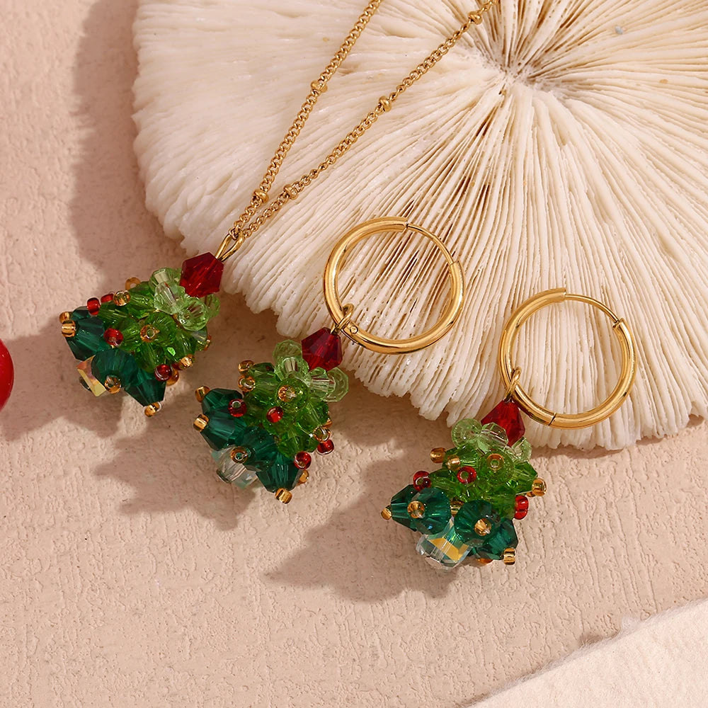 Handmade Crystal Christmas Tree Earrings Necklace & Earrings - Nandi London