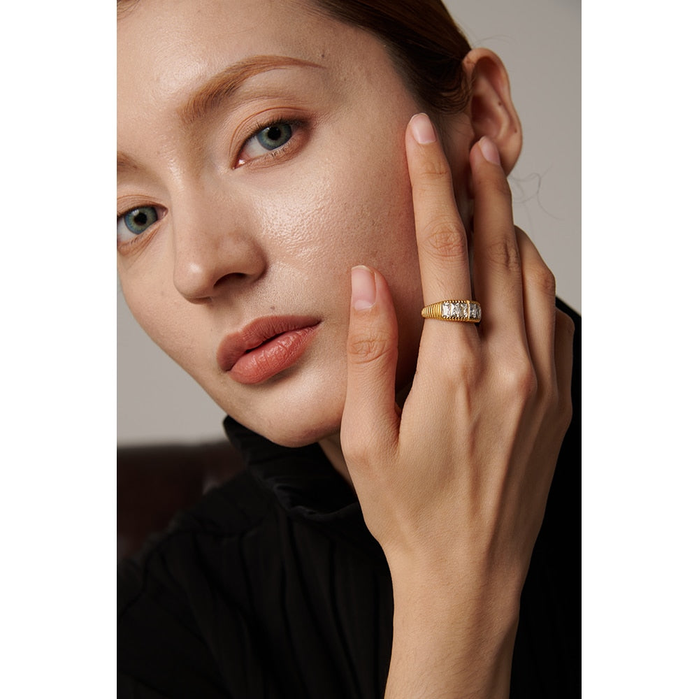 Uneven Geometric Cubic Zircon Ring - Nandi London