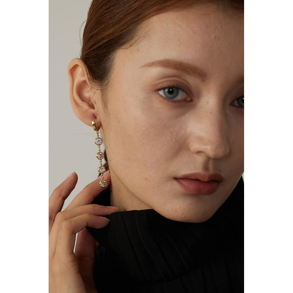 Yhpup 316L Stainless Steel Jewelry Stylish Cubic Zirconia Long Earrings High Quality Metal Geometric Earrings Orecchini Donna - Nandi London