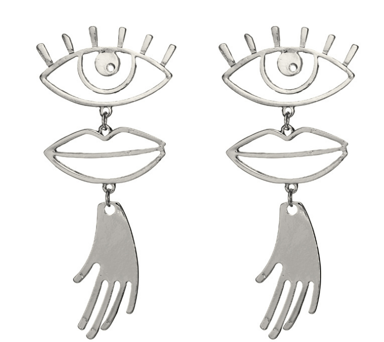 Fun eye lip stitching hollow earrings - Nandi London