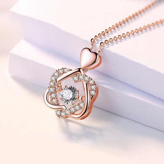 Heart Necklace 925 Silver Plated Rose Gold Pendant - Nandi London