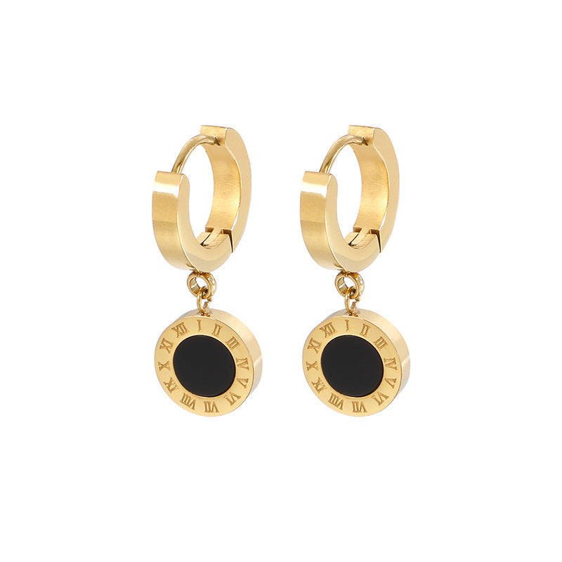 Titanium Steel Plated 18K Rose Gold Roman Earrings - Nandi London