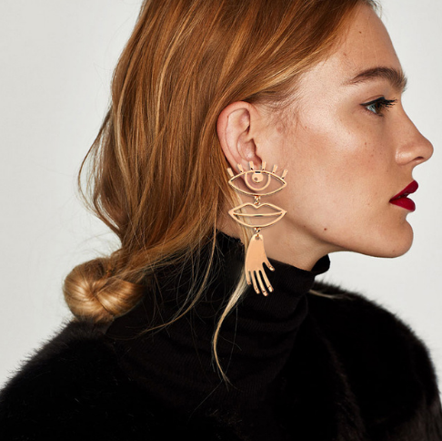 Fun eye lip stitching hollow earrings - Nandi London