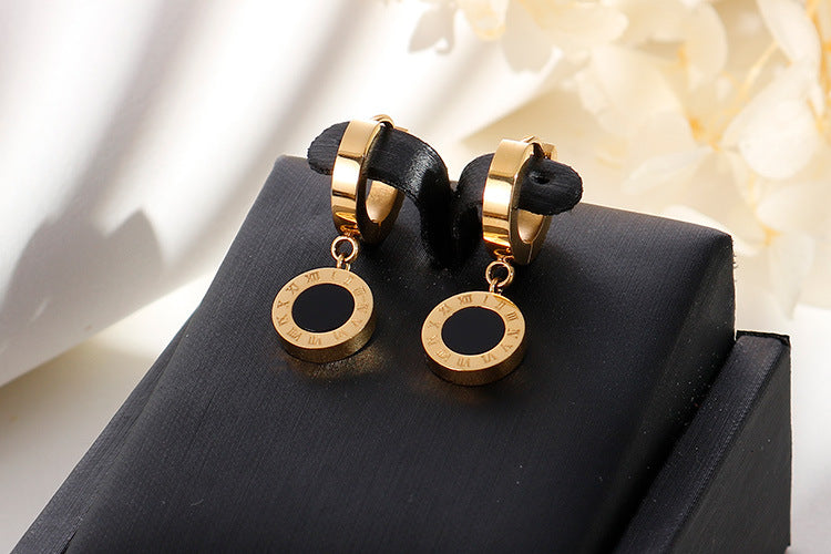 Titanium Steel Plated 18K Rose Gold Roman Earrings - Nandi London