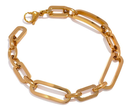 Golden Chain Bangle Bracelet Minimalist Geometric Metal - Nandi London