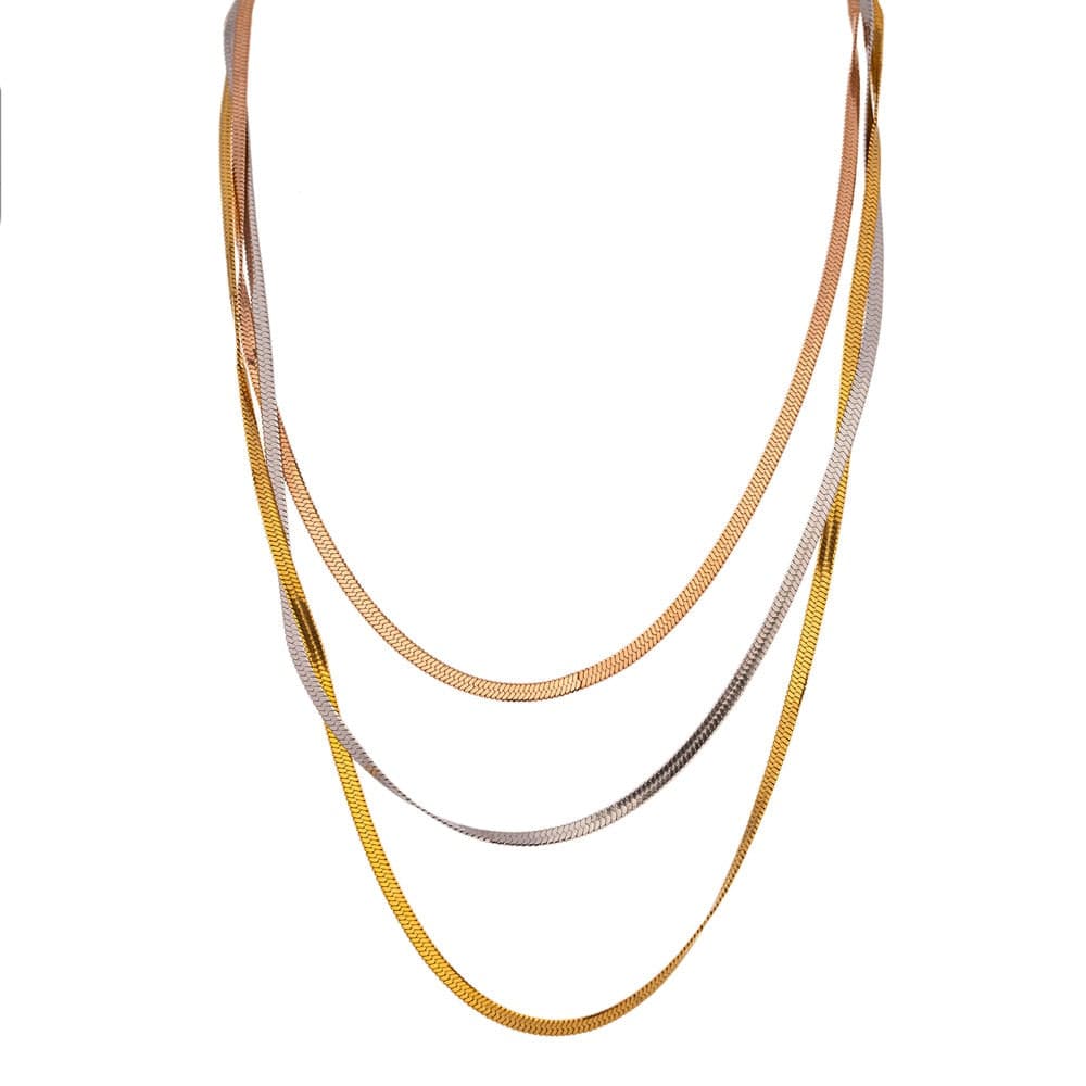 Stainless Steel Snake Chain Stacked Necklace - Nandi London