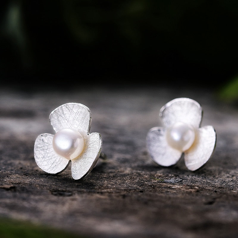 Lotus Fun Real 925 Sterling Silver Natural Pearl Earrings - Nandi London