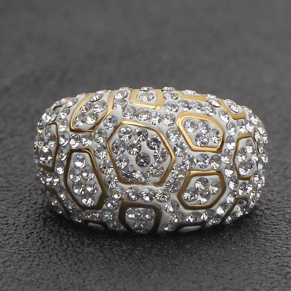 Gold Crystal Pave Stainless steel Rings - Nandi London