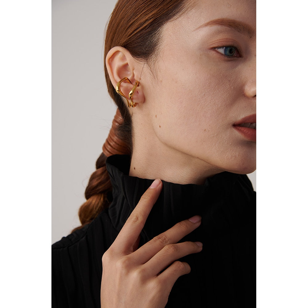 Yhpup 1PCS Stainless Steel Geometric Ear Bone Earrings Statement Golden Metal Fake Piercing Women Jewelry бижутерия для женщин - Nandi London