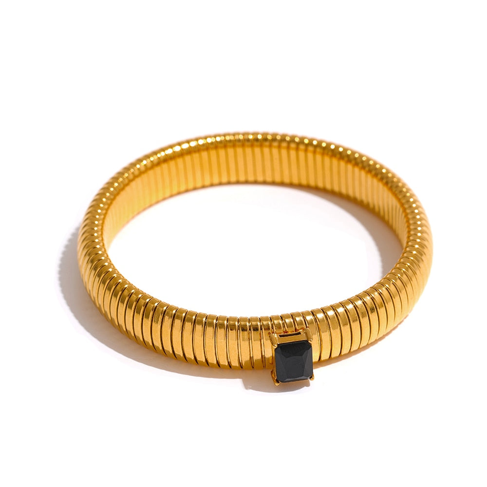 Stainless Steel 18k Gold Plated Wide Bracelet - Nandi London