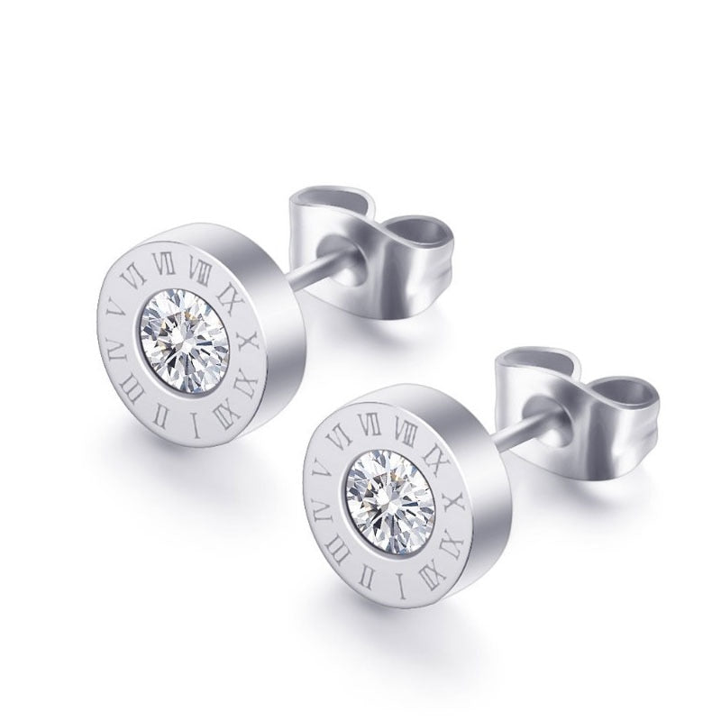 Titanium Steel Roman Numeral Stud Earrings - Nandi London