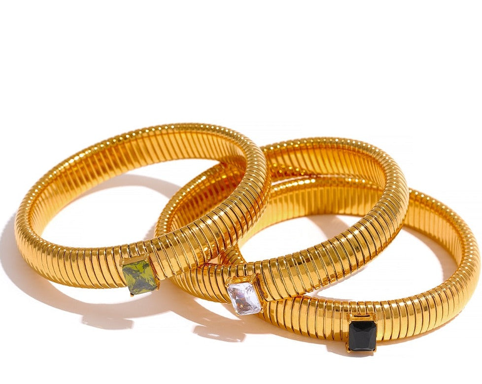 Stainless Steel 18k Gold Plated Wide Bracelet - Nandi London