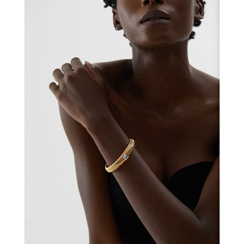 Stainless Steel 18k Gold Plated Wide Bracelet - Nandi London