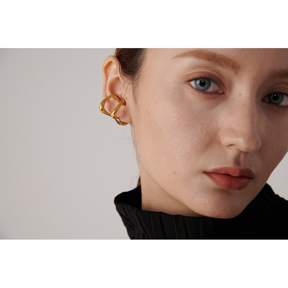 Yhpup 1PCS Stainless Steel Geometric Ear Bone Earrings Statement Golden Metal Fake Piercing Women Jewelry бижутерия для женщин - Nandi London