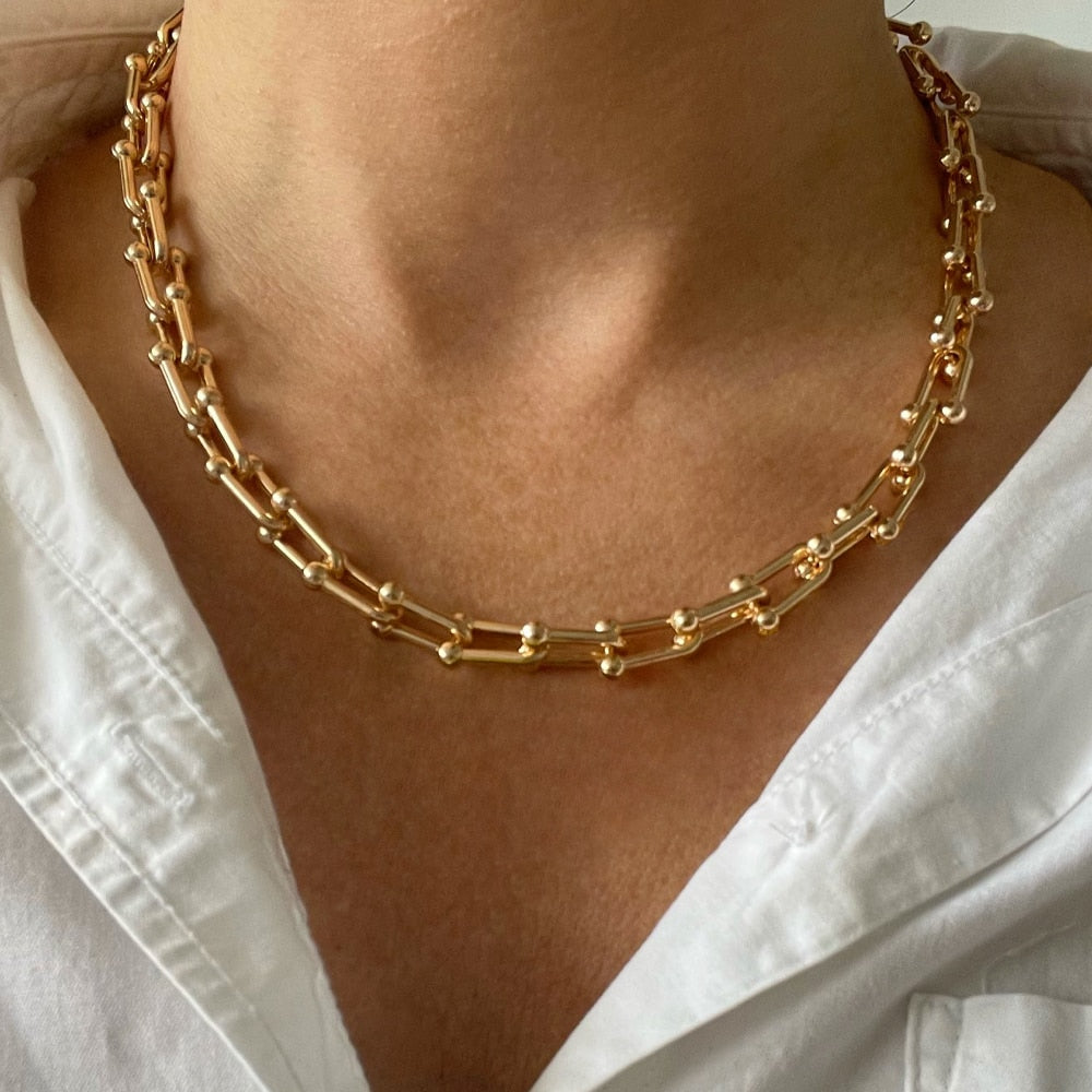 Stainless Steel Necklace Gold Thick Clavicle Chain Choker - Nandi London