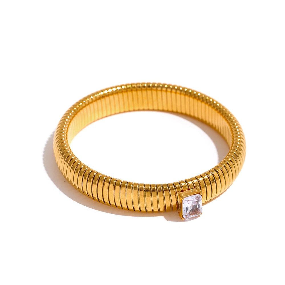 Stainless Steel 18k Gold Plated Wide Bracelet - Nandi London