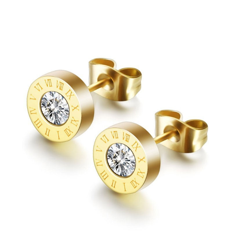 Titanium Steel Roman Numeral Stud Earrings - Nandi London