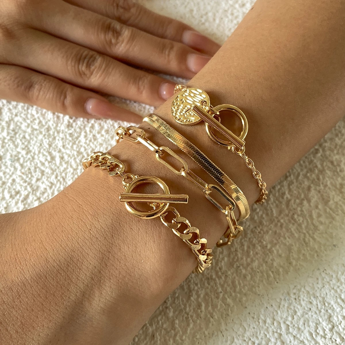 Fashion Statement Heavy Metal Bangle Bracelet Trendy Gold Color Copper Chain U Link Crystal Bracelet Pulseras Women Bijoux Gift - Nandi London