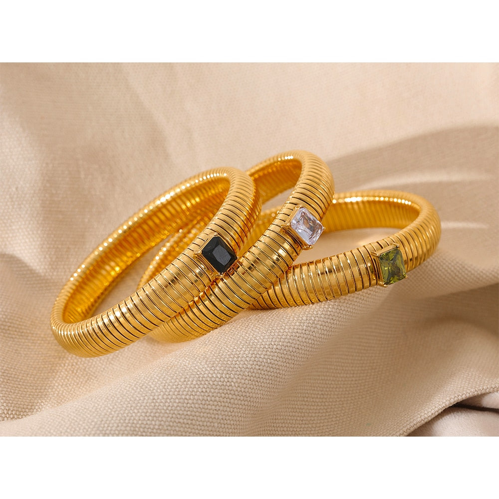 Stainless Steel 18k Gold Plated Wide Bracelet - Nandi London